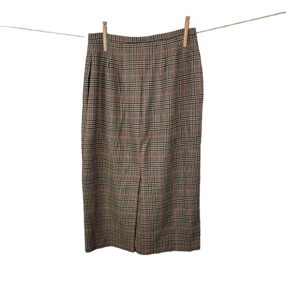 Vintage Houndstooth Skirt size 10/12 Mid Calf Length career Plaid Career - Picture 5 of 8